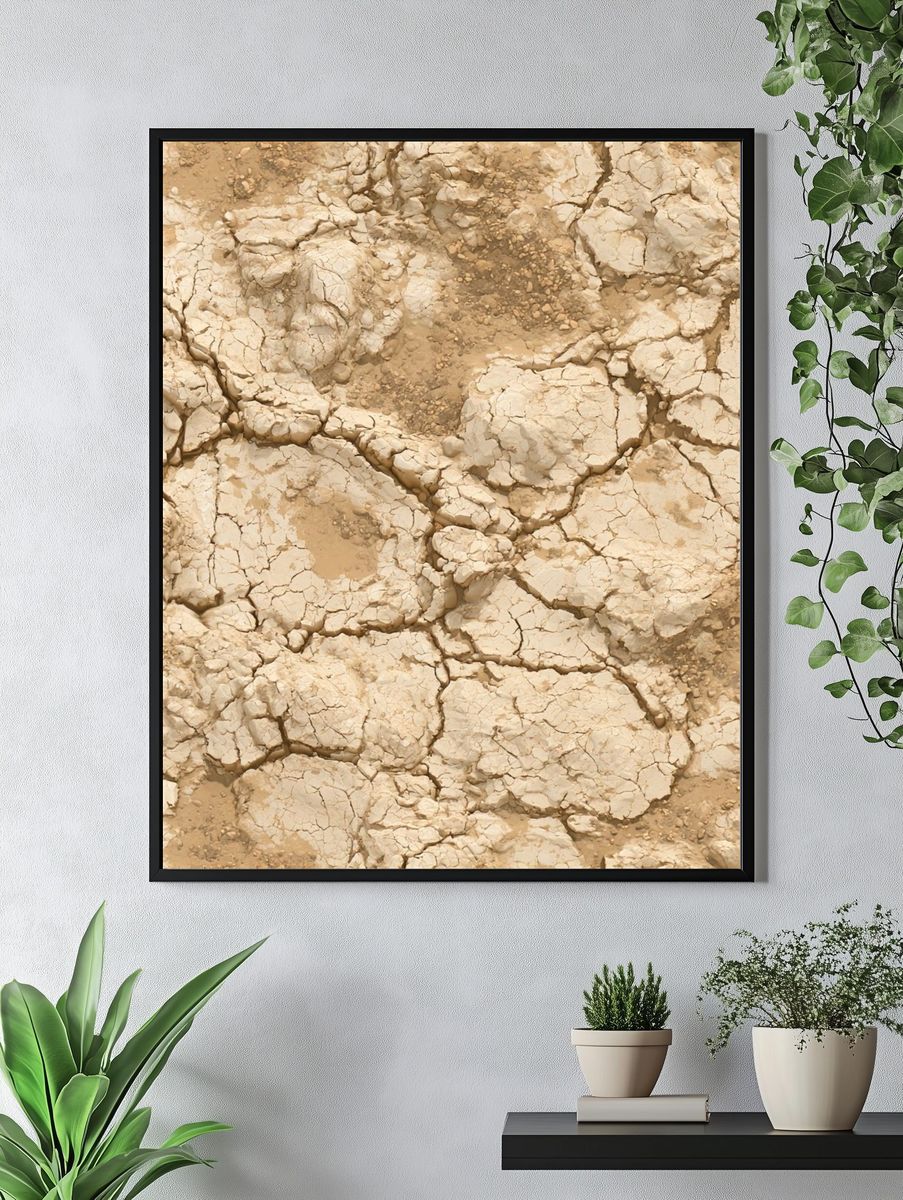 Cracked Earth Texture Abstract Print. — room view 4