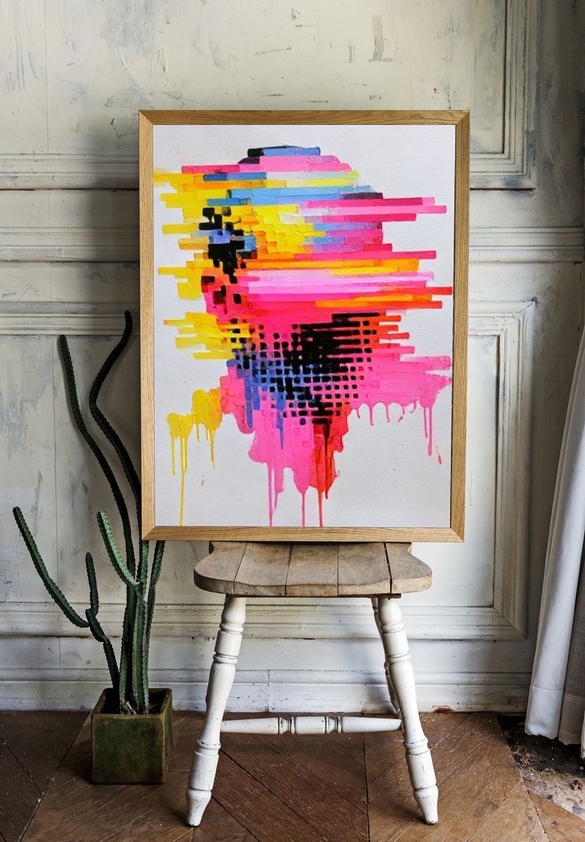 Neon Glitch Abstract Poster. room preview