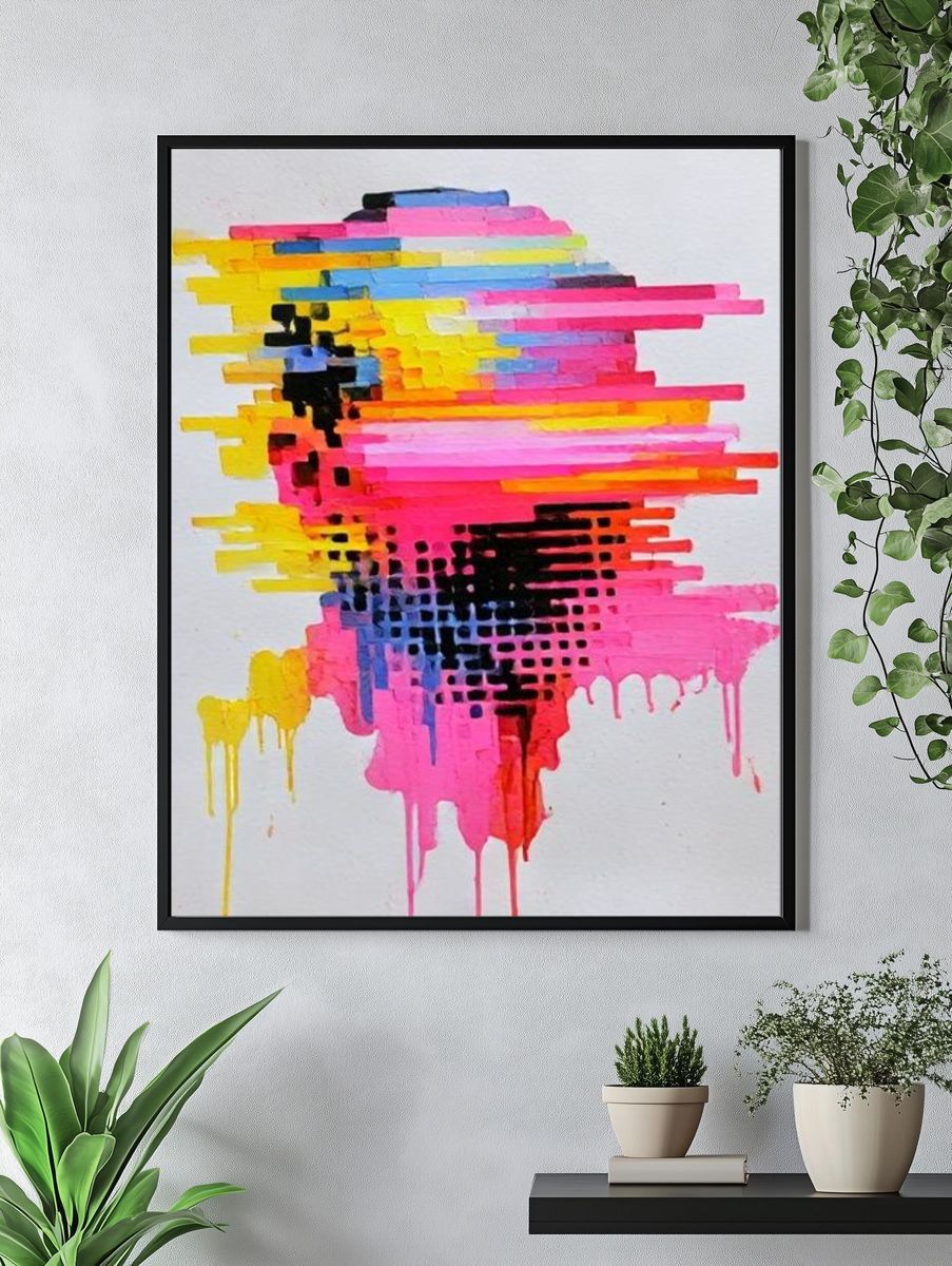 Neon Glitch Abstract Poster. — room view 4