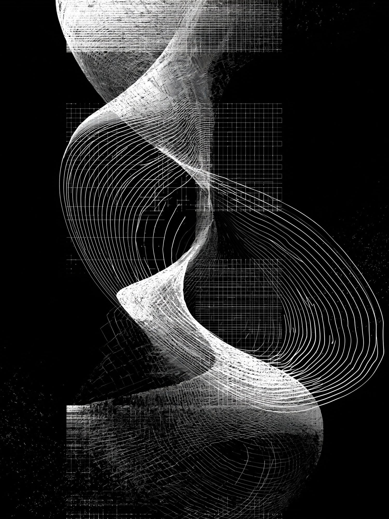 Monochrome Spiral Grid Abstract Poster. poster detail