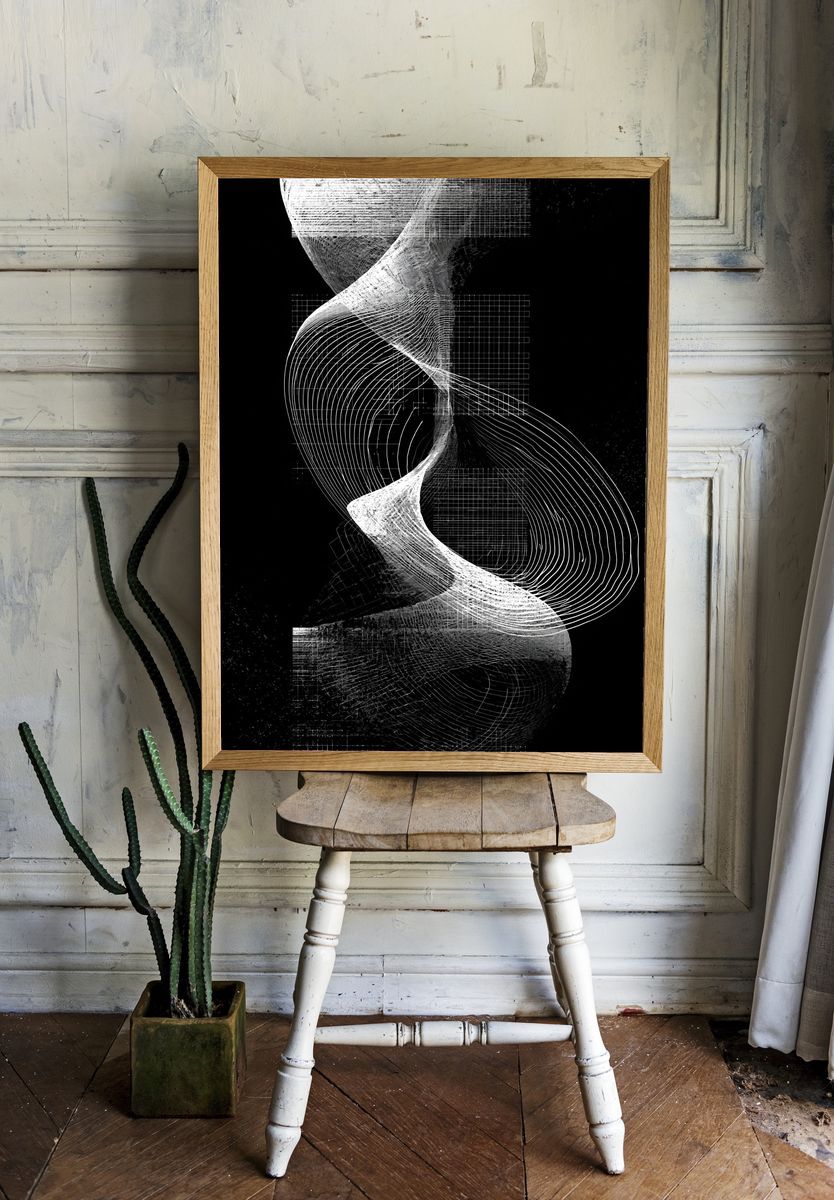 Monochrome Spiral Grid Abstract Poster. room preview