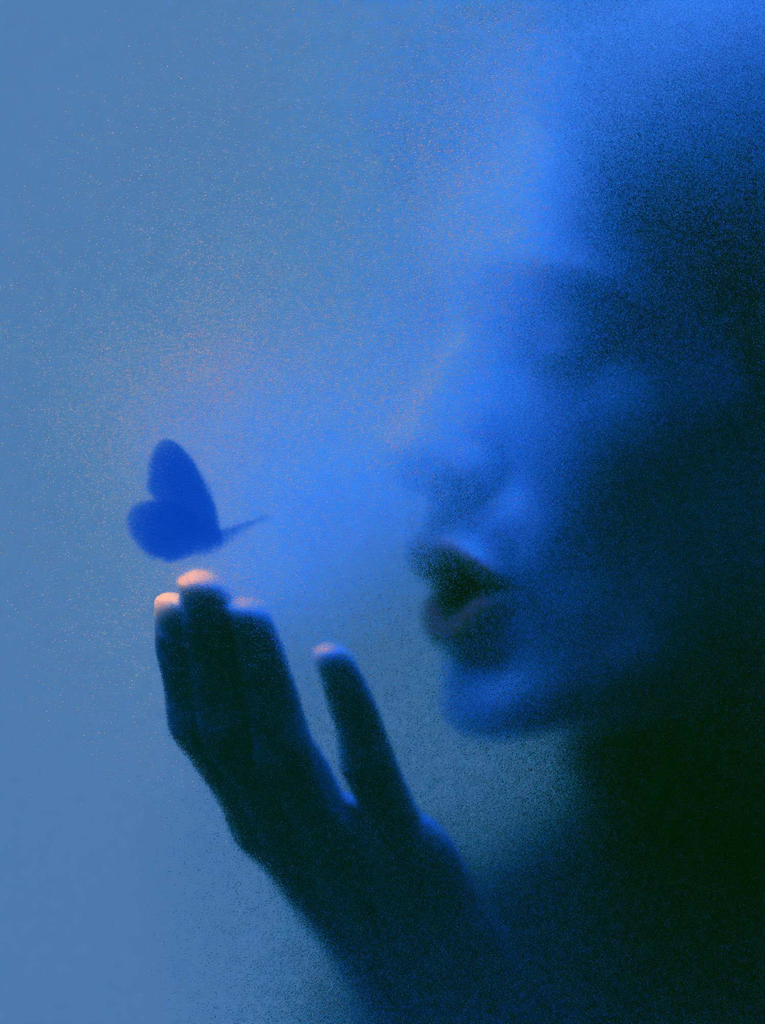 Blue Butterfly Silhouette Abstract Print. poster detail