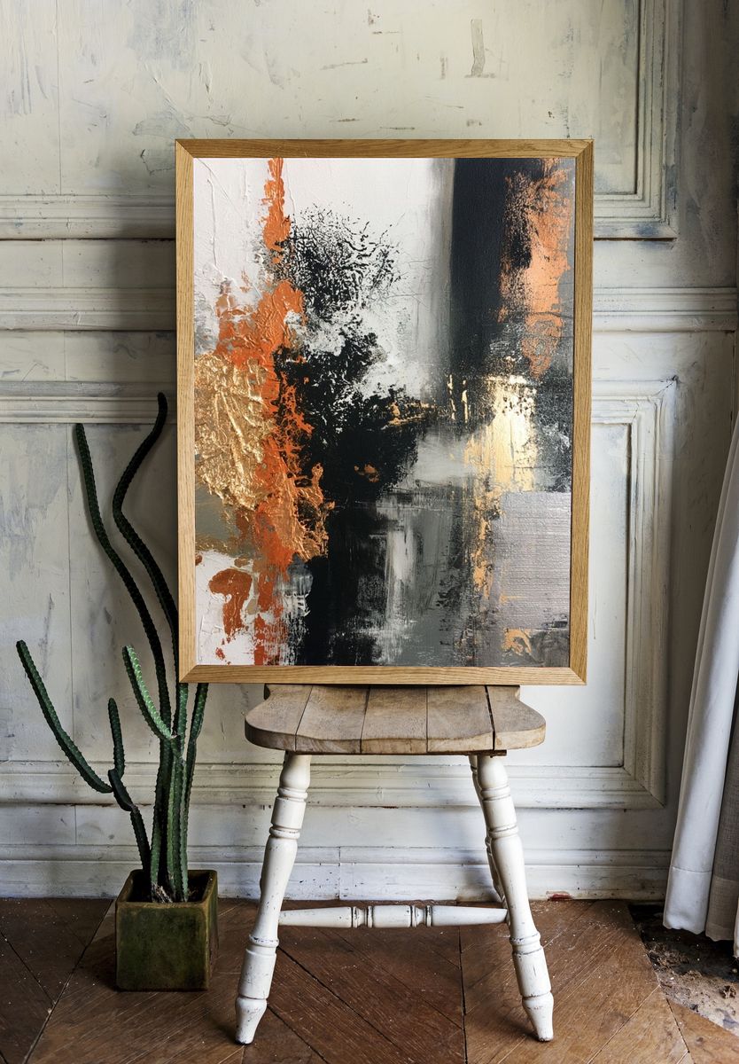 Copper Noir Abstract Poster. room preview