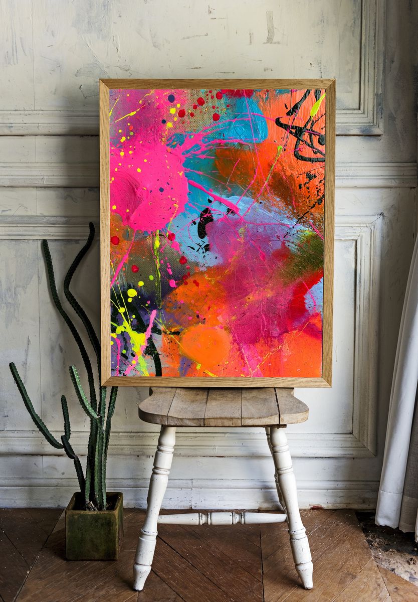 Neon Paint Splash Abstract Poster. room preview