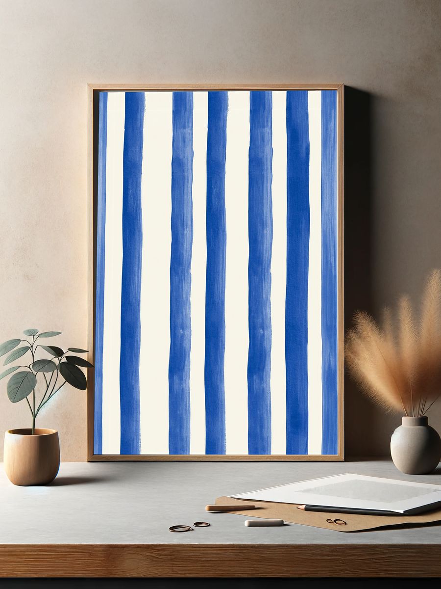 Blue Stripe Abstract Poster. — room view 2