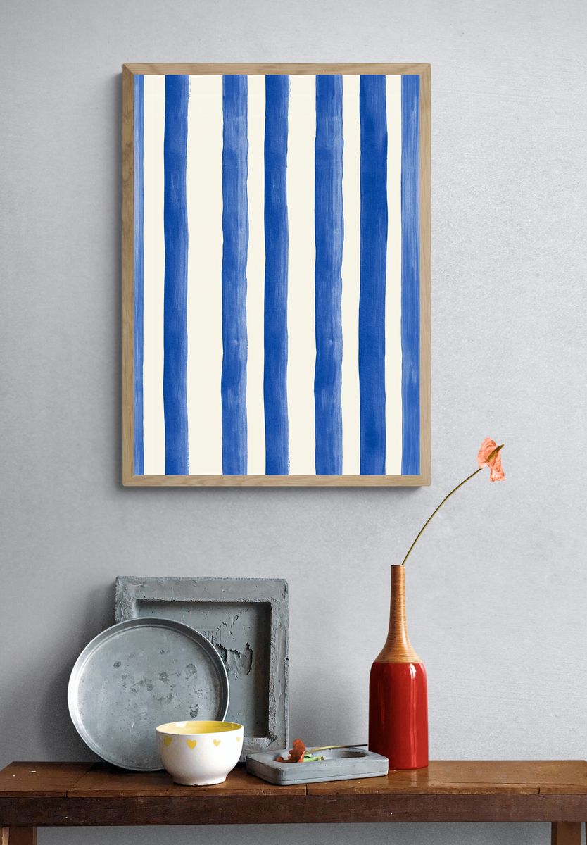 Blue Stripe Abstract Poster. — room view 3