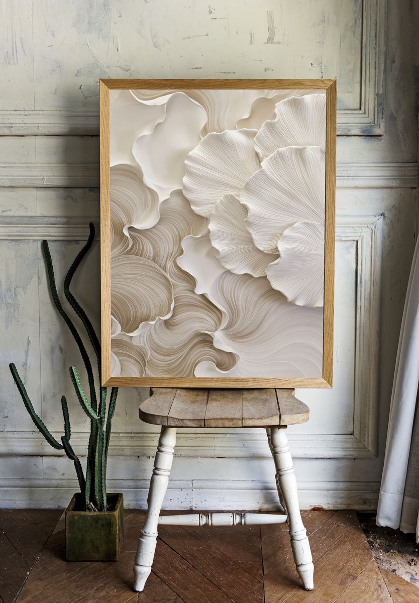 Ivory Flow Abstract Poster. room preview
