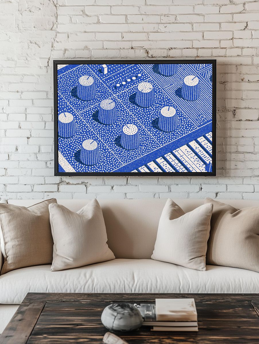 Blue Abstract Control Panel Poster. room preview