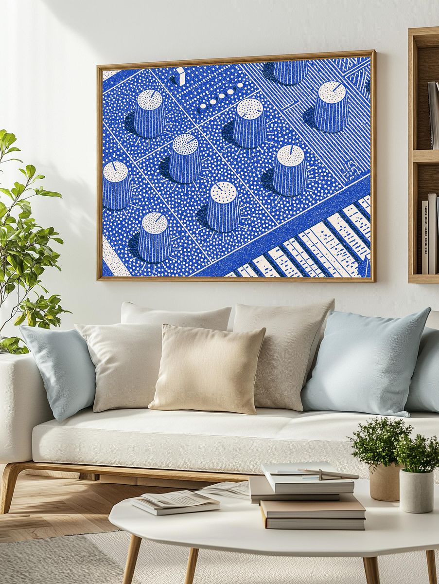 Blue Abstract Control Panel Poster. — room view 2