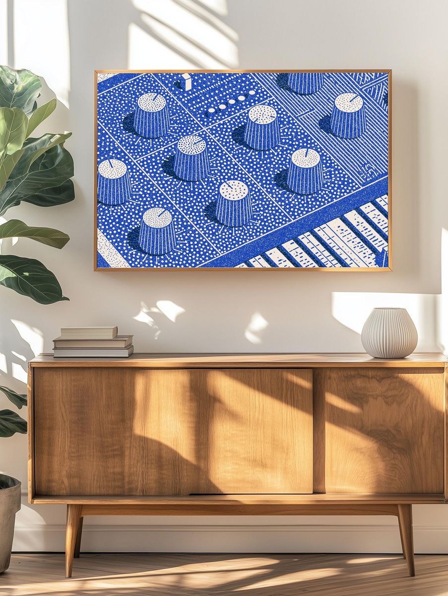 Blue Abstract Control Panel Poster. — room view 3