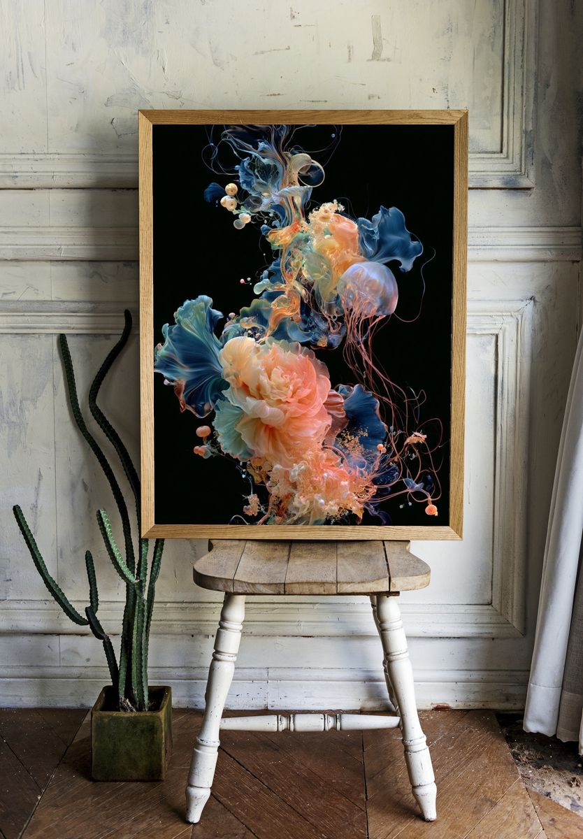 Abstract Blooming Jellyfish Poster. — room view 1