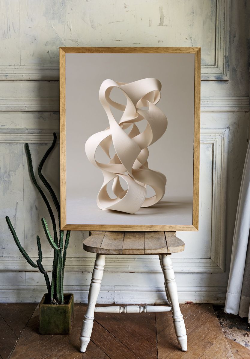 Cream Ribbon Sculpture Abstract Print. room preview