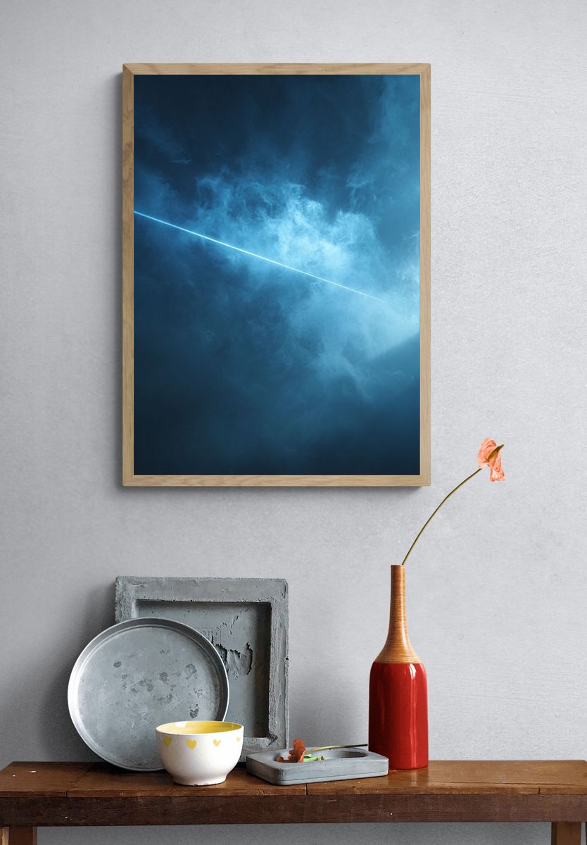 Blue Light Beam Abstract Poster. — room view 3