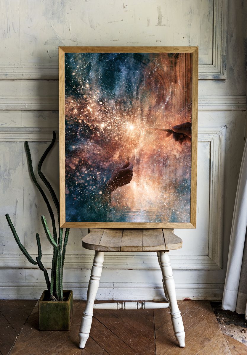 Cosmic Spark Abstract Print. room preview