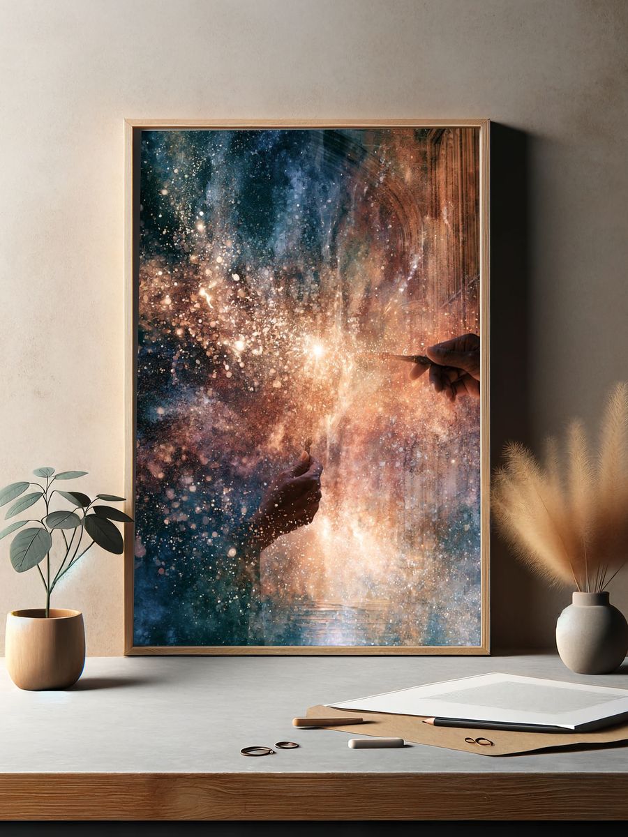 Cosmic Spark Abstract Print. — room view 2