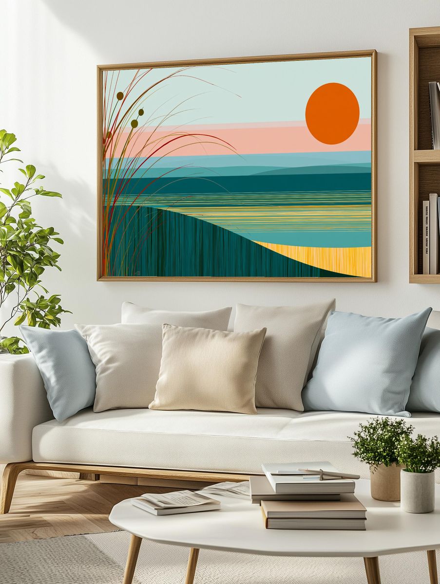 Sunset Horizon Abstract Poster. — room view 2