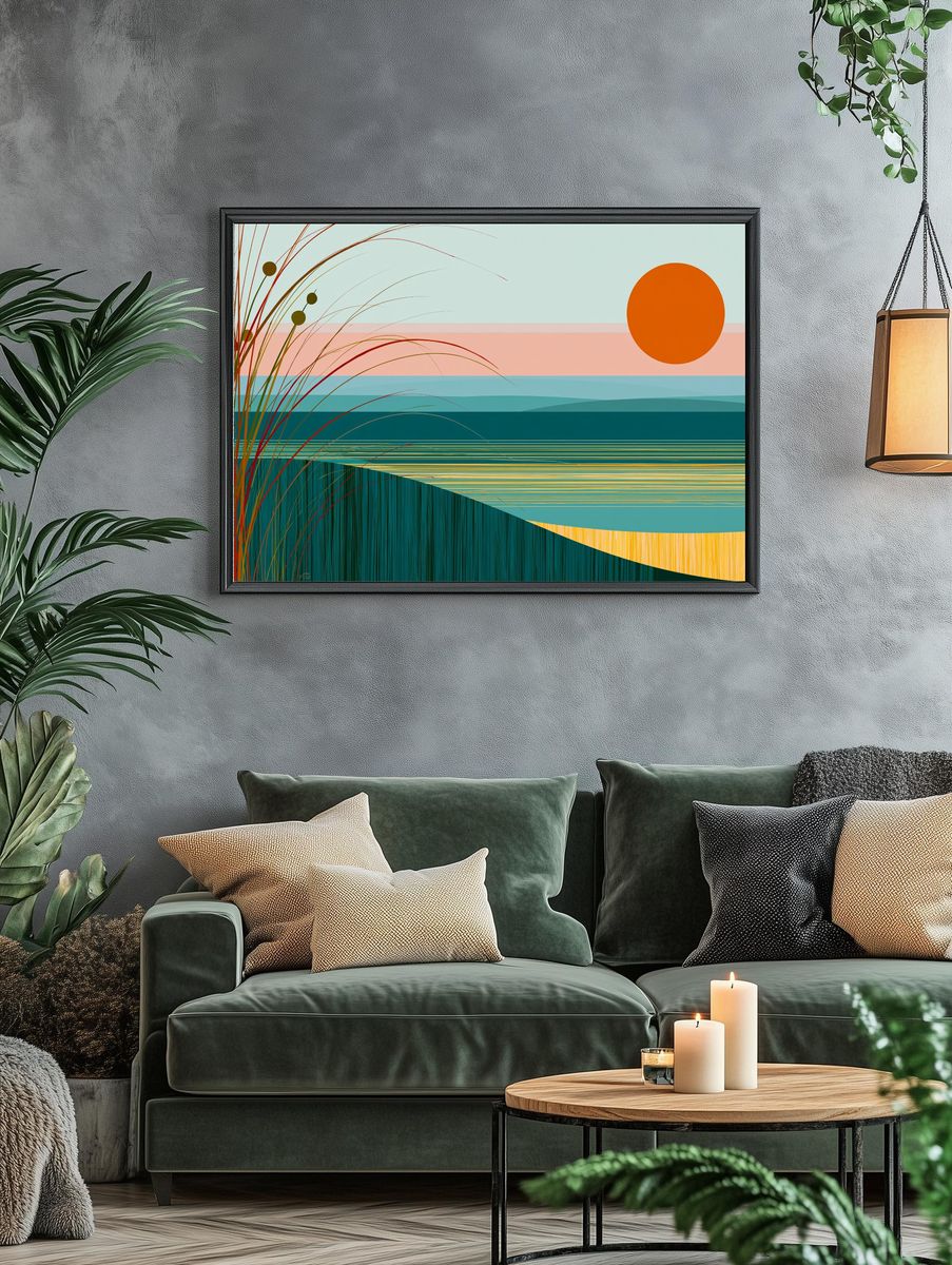 Sunset Horizon Abstract Poster. — room view 4