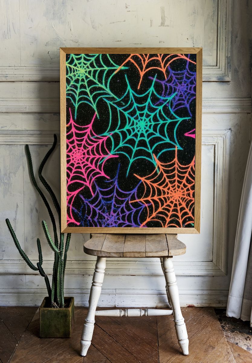 Neon Spiderweb Abstract Poster. room preview