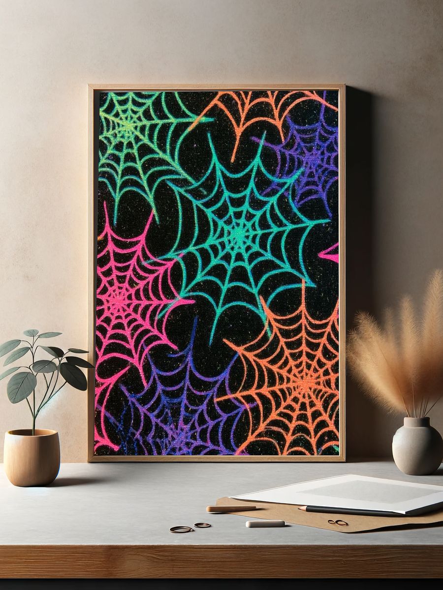Neon Spiderweb Abstract Poster. — room view 2