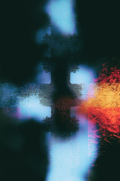 Neon Circuit Cross Abstract Poster. poster