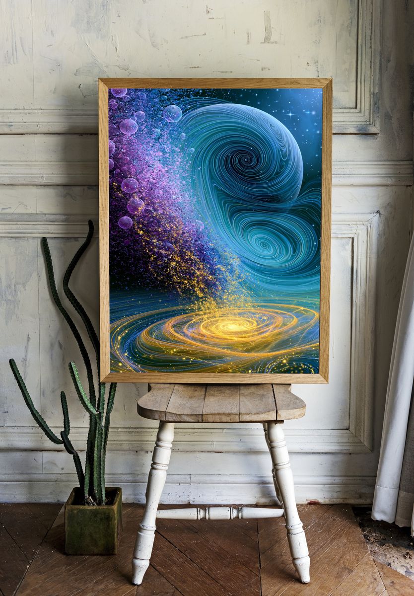 Cosmic Spiral Galaxy Abstract Print. room preview