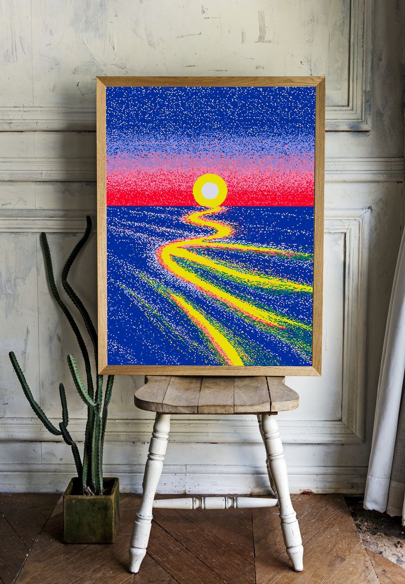 Neon Sunset Path Abstract Print. room preview