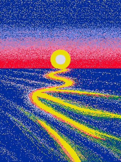 Neon Sunset Path Abstract Print. poster