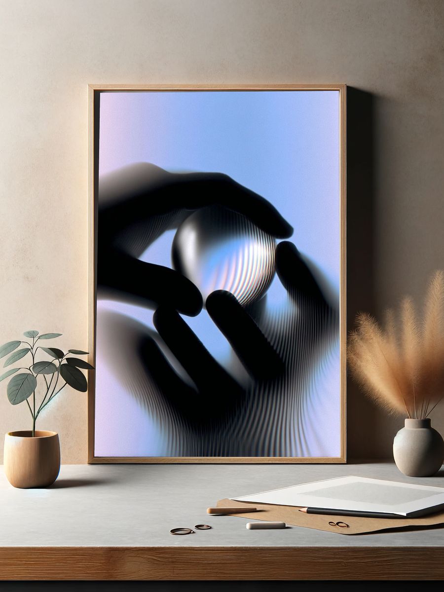 Hands Holding a Glass Sphere — Abstract Print. — room view 2