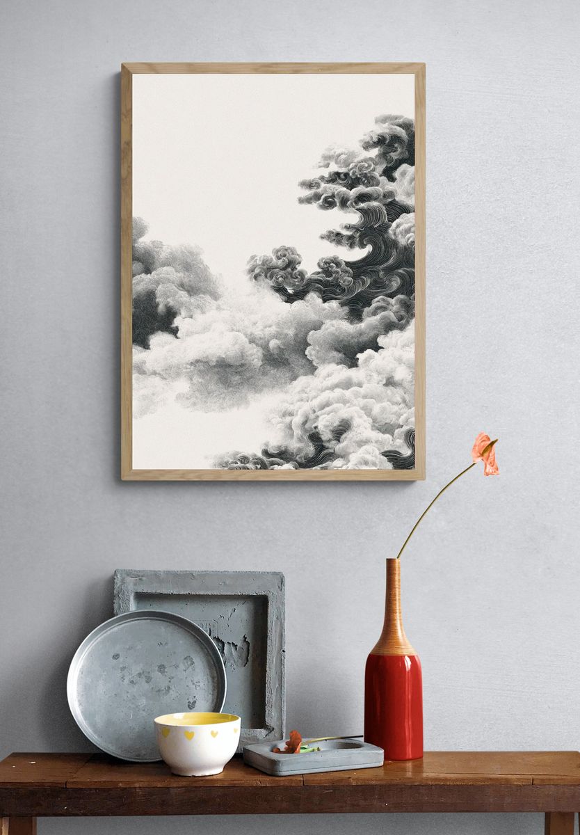 Monochrome Cloudscape Abstract Print. — room view 3