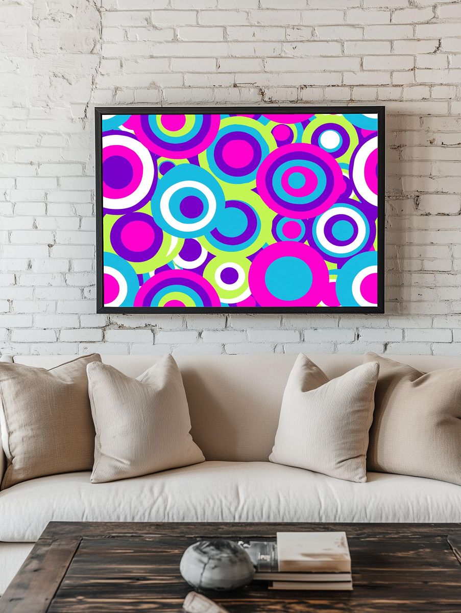 Neon Target Circles Abstract Poster. — room view 1