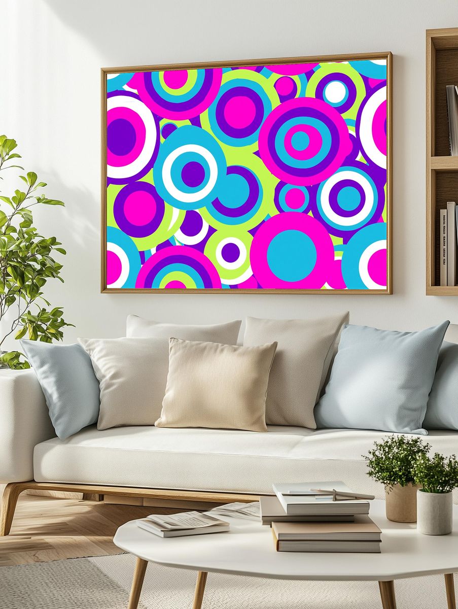 Neon Target Circles Abstract Poster. — room view 2