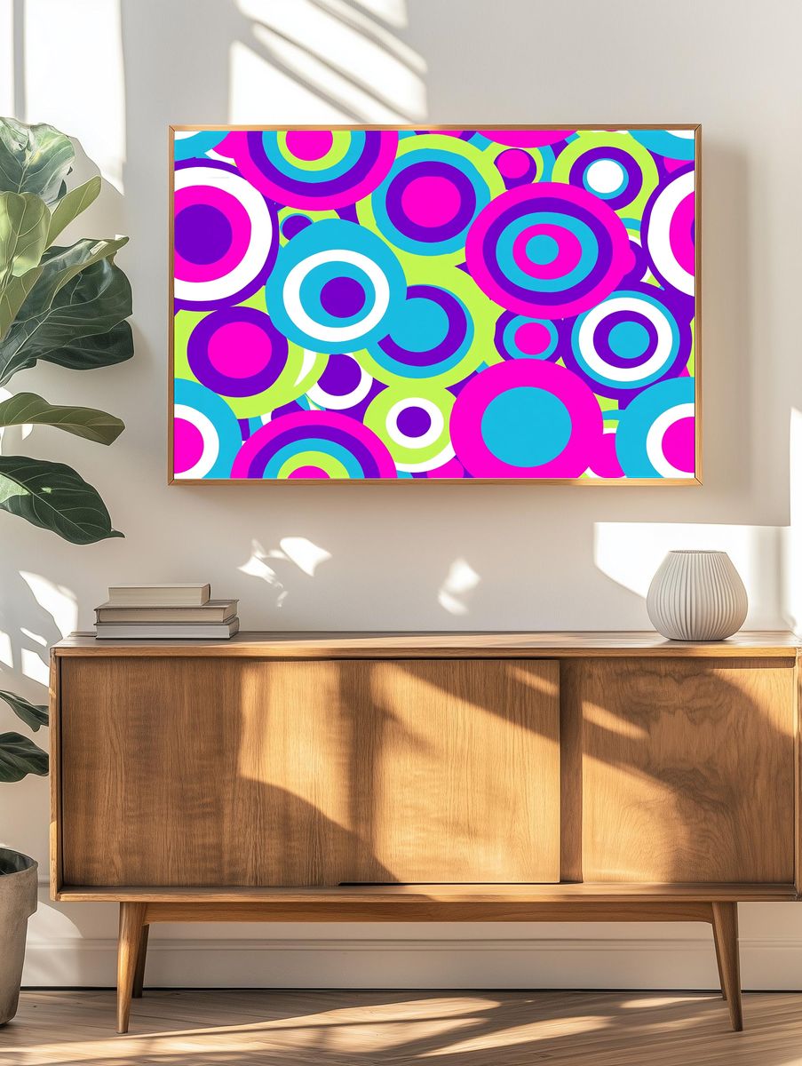 Neon Target Circles Abstract Poster. — room view 3