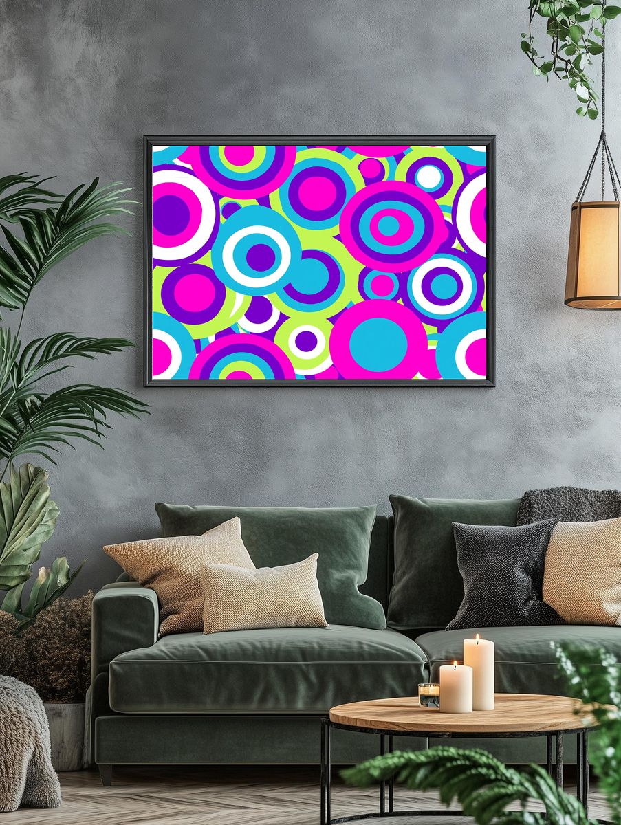 Neon Target Circles Abstract Poster. — room view 4