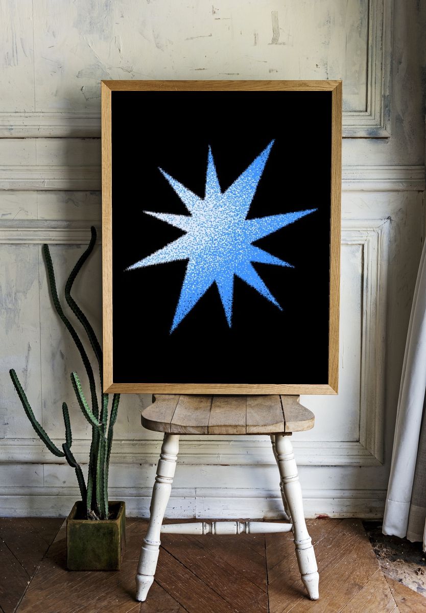Blue Starburst Abstract Poster. room preview