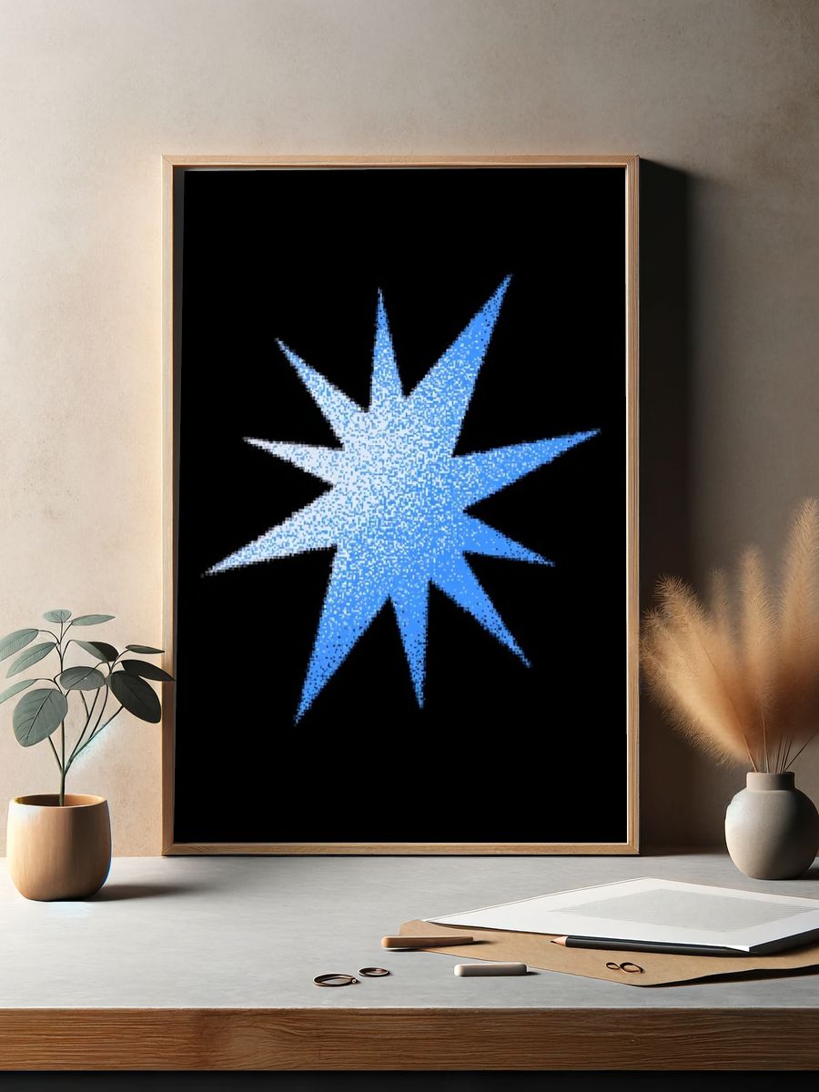 Blue Starburst Abstract Poster. — room view 2