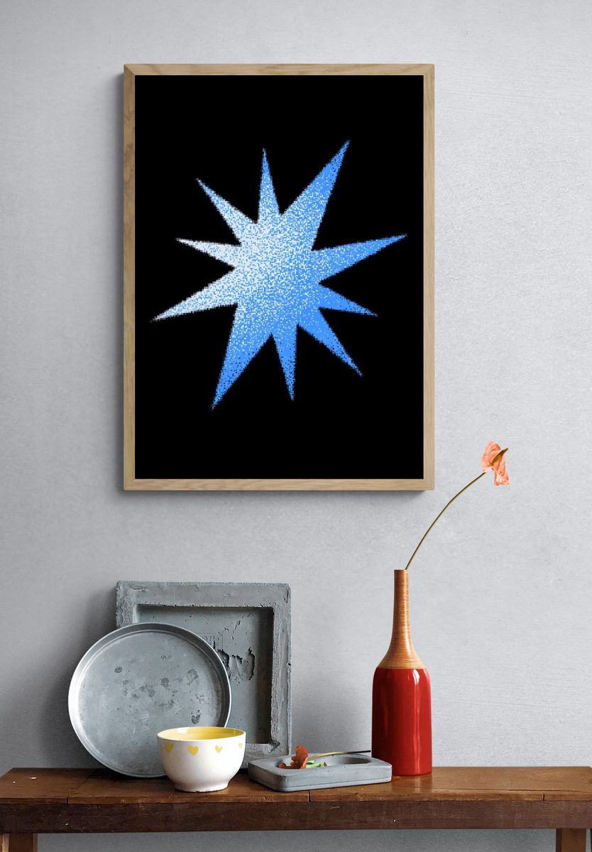 Blue Starburst Abstract Poster. — room view 3