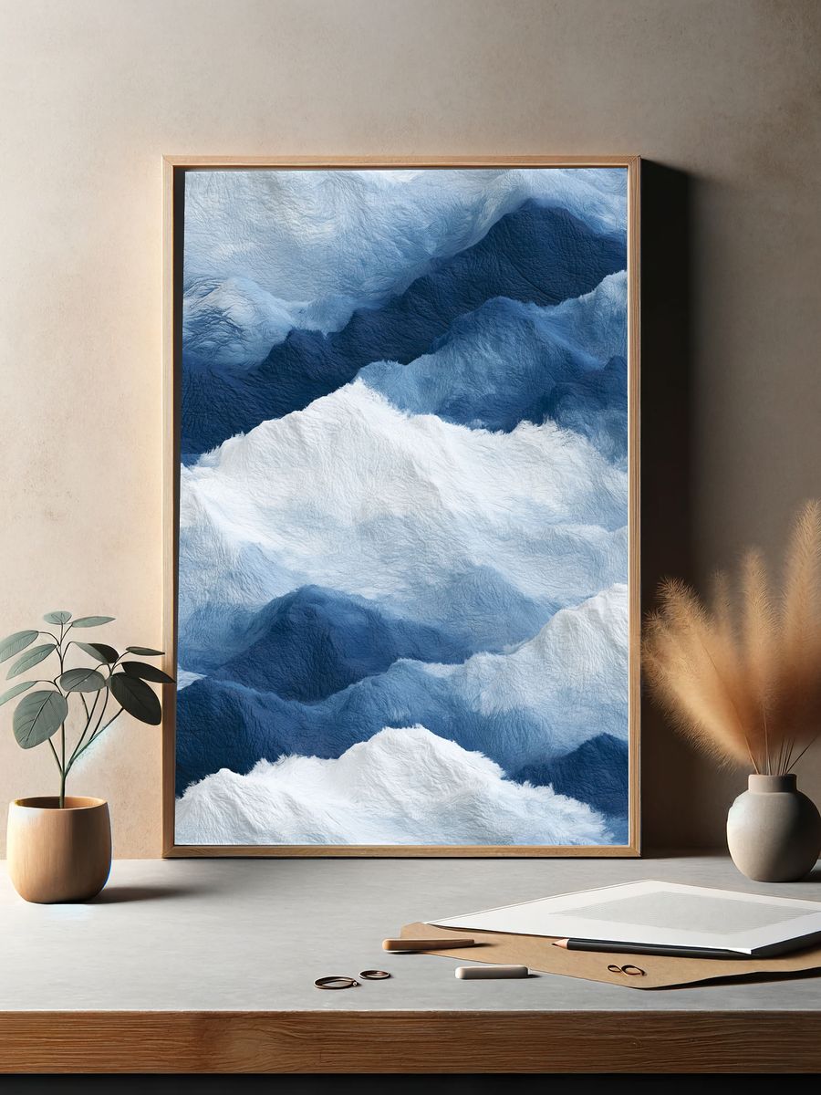 Blue Mountain Clouds Abstract Print. — room view 2
