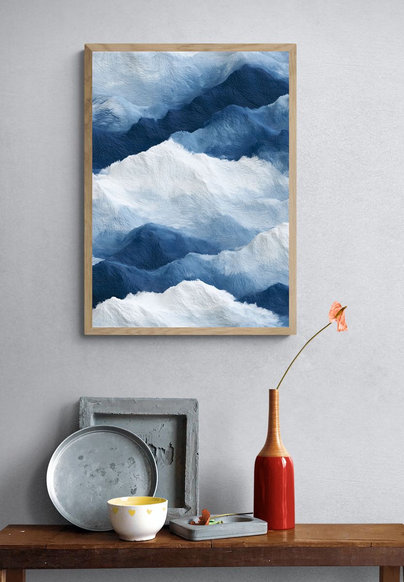 Blue Mountain Clouds Abstract Print. — room view 3