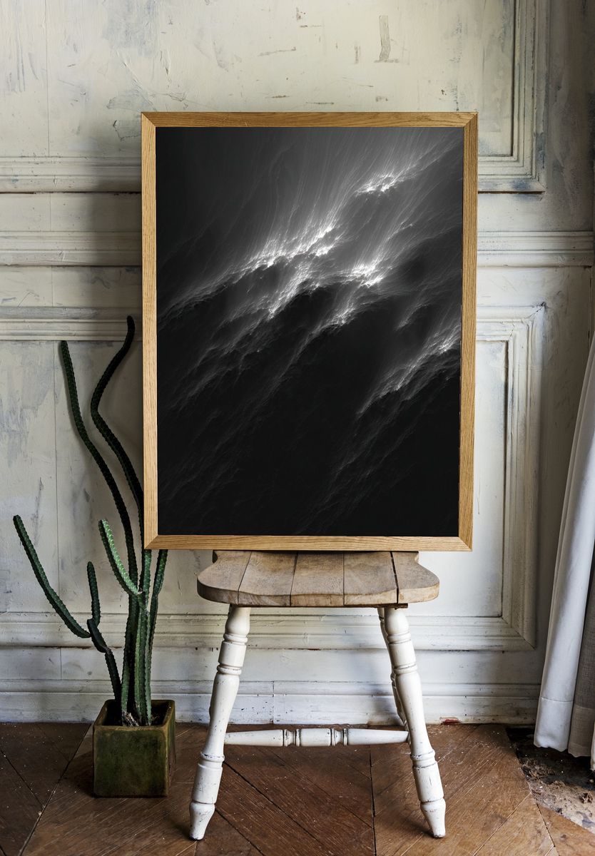 Monochrome Light Streaks Abstract Poster. — room view 1
