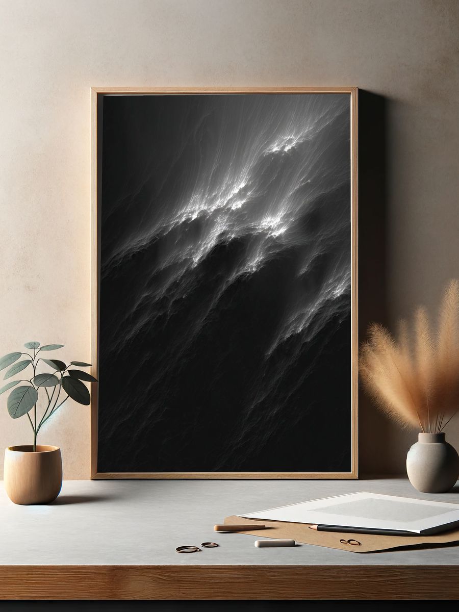 Monochrome Light Streaks Abstract Poster. — room view 2