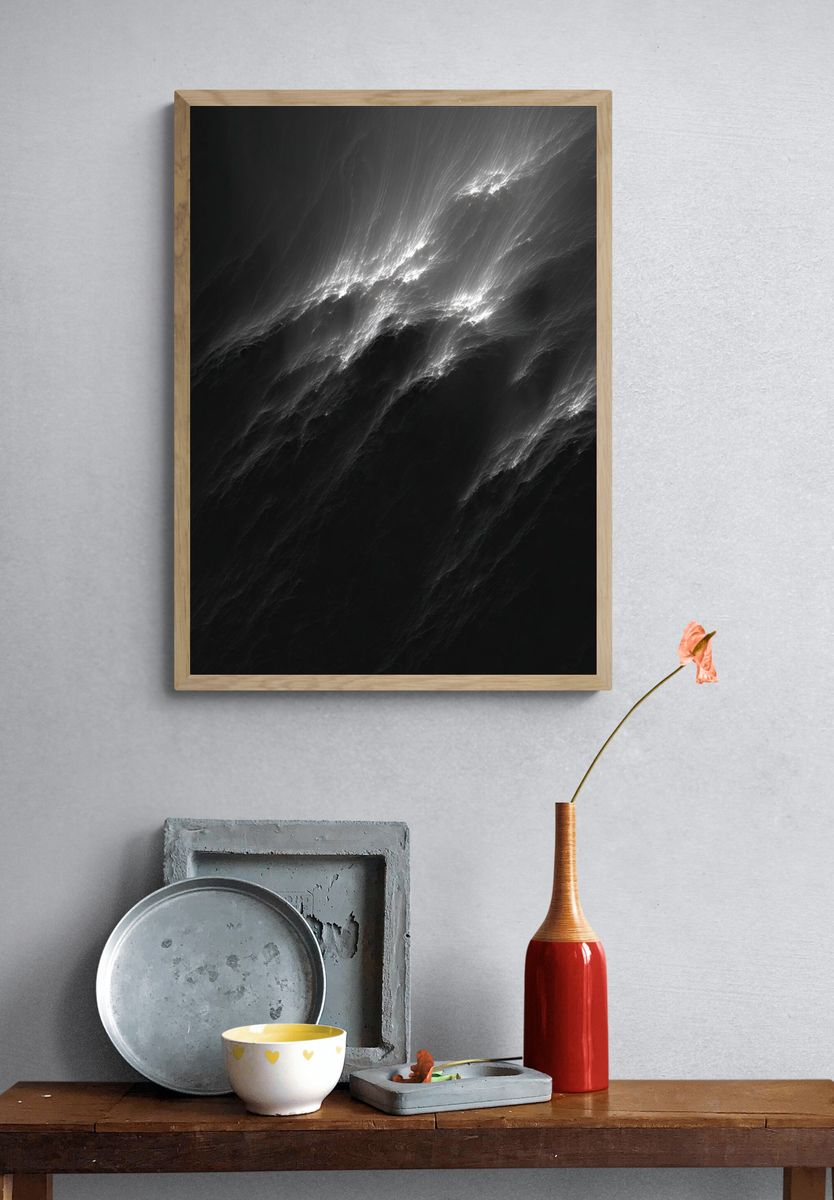 Monochrome Light Streaks Abstract Poster. — room view 3