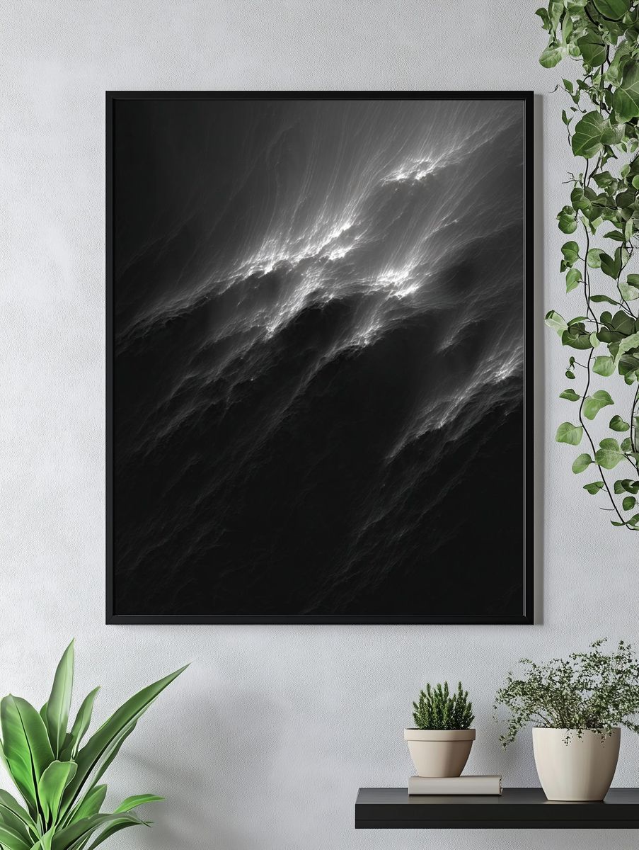 Monochrome Light Streaks Abstract Poster. — room view 4