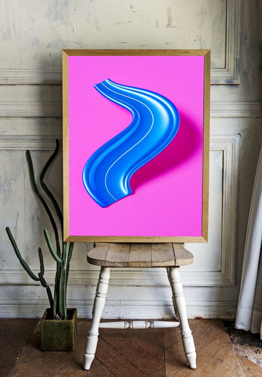 Neon Blue Ribbon Abstract Poster. room preview
