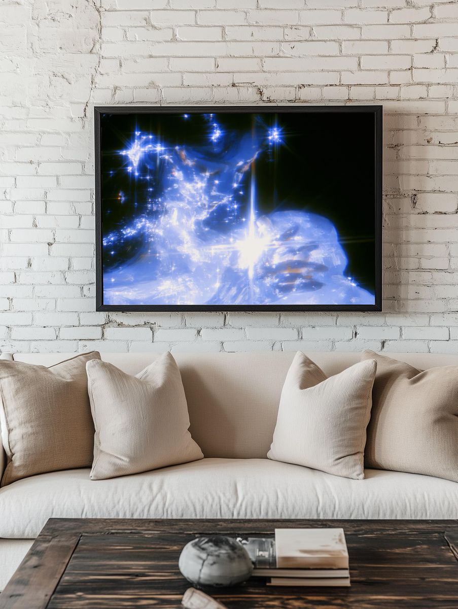 Blue Crystal Glow Abstract Print. room preview