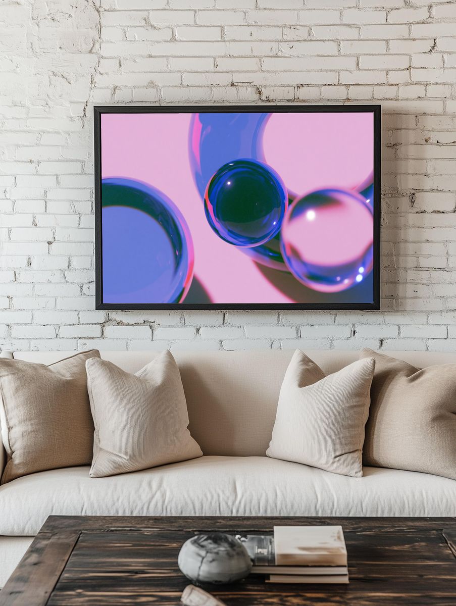 Neon Glass Orbs Abstract Poster. — room view 1