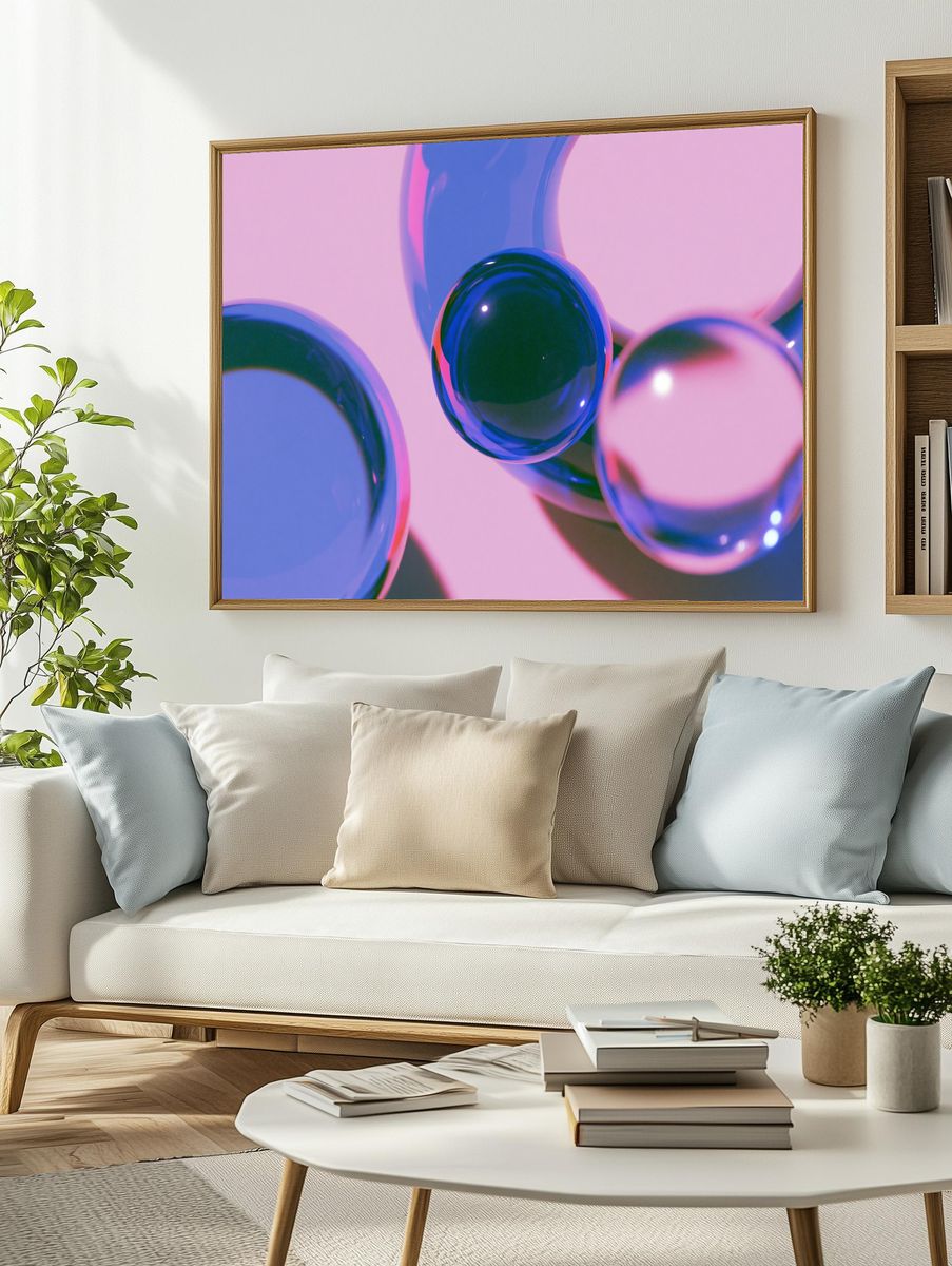 Neon Glass Orbs Abstract Poster. — room view 2