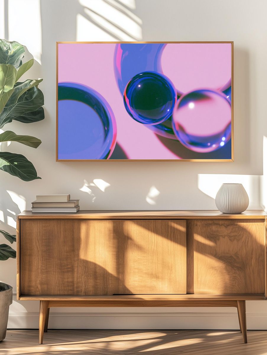 Neon Glass Orbs Abstract Poster. — room view 3