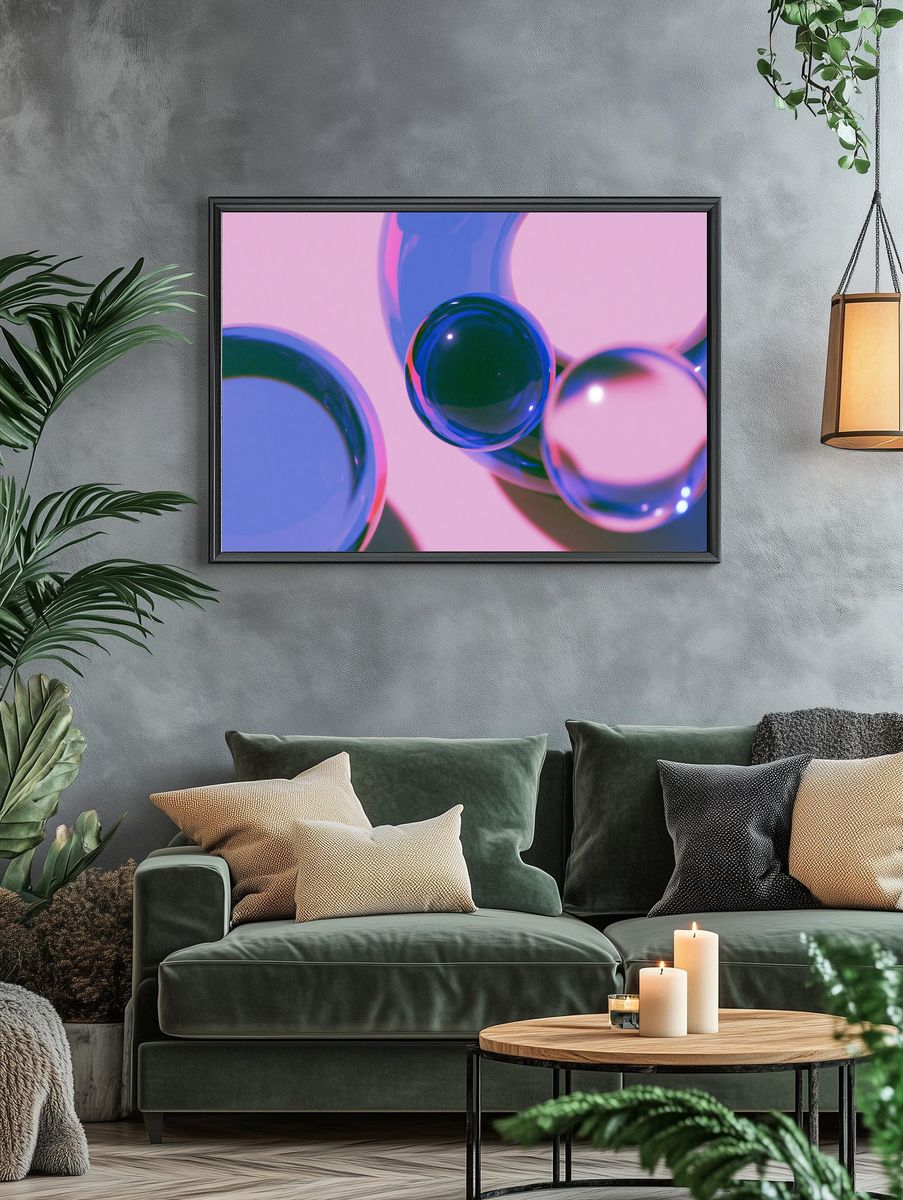 Neon Glass Orbs Abstract Poster. — room view 4