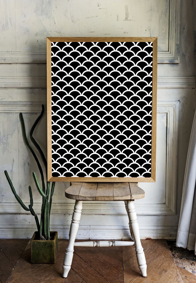 Scallop Pattern Black-White Poster. — room view 1