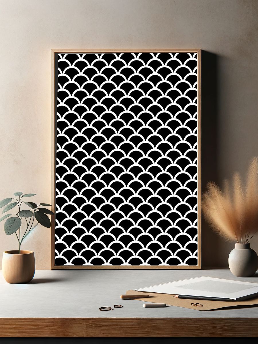 Scallop Pattern Black-White Poster. — room view 2
